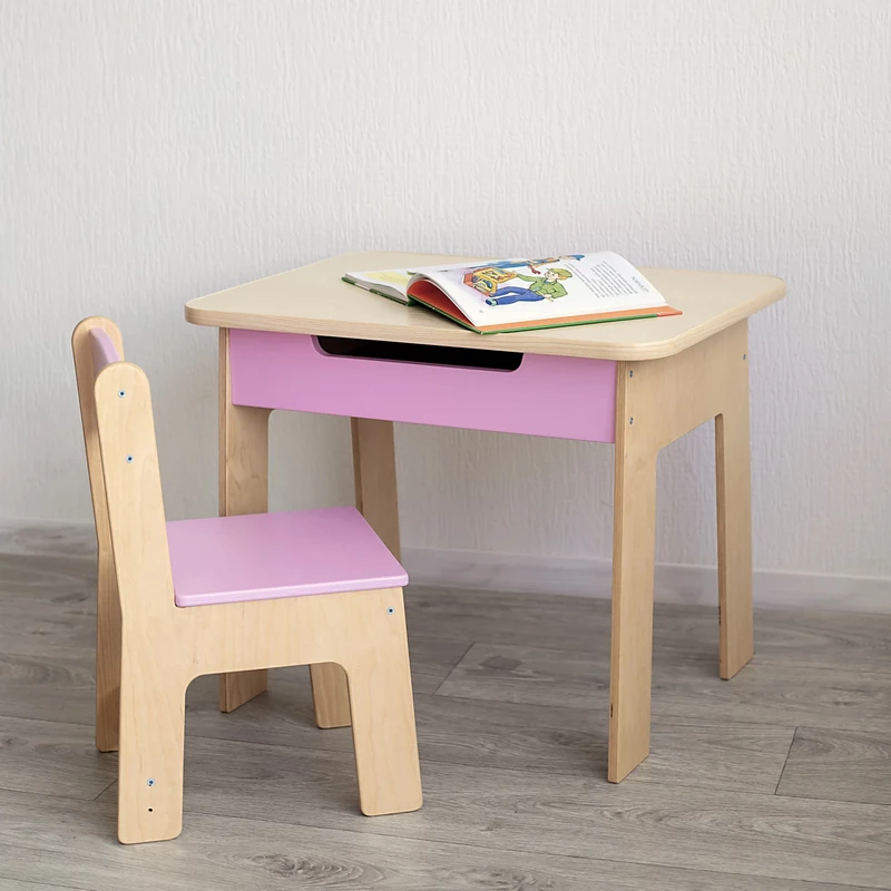 Рожевий дитячий столик і 2 стільчики для дітей 2–5 років