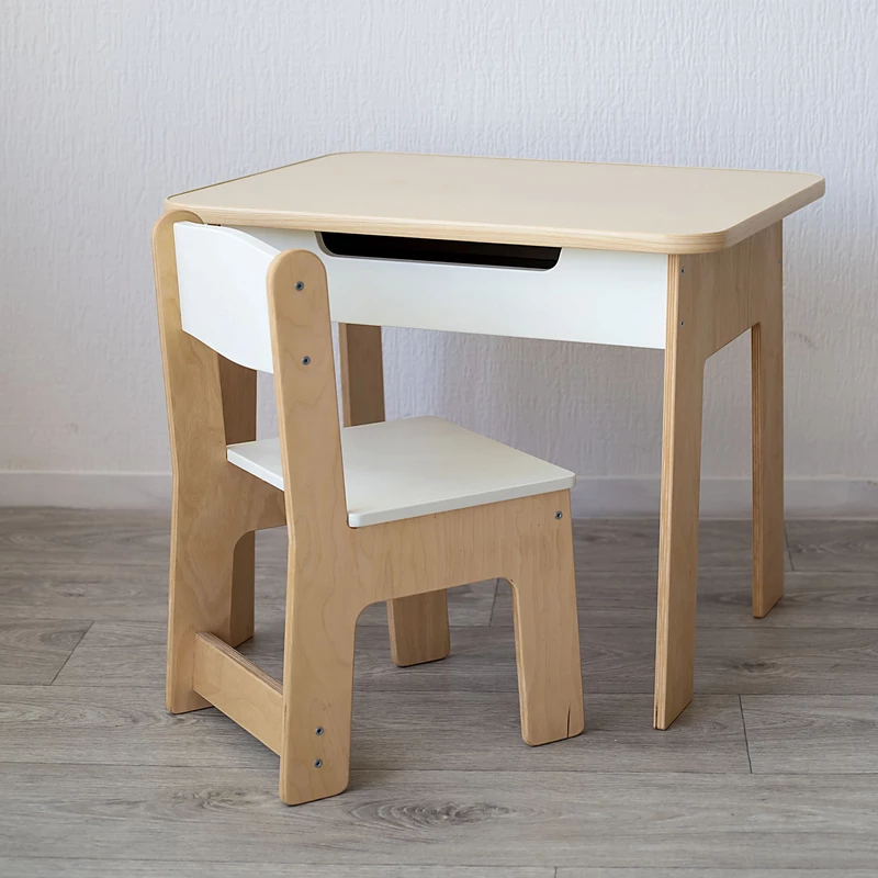 Дитячий стіл і стільчик білого кольору з дерева для дітей віком від 1 року