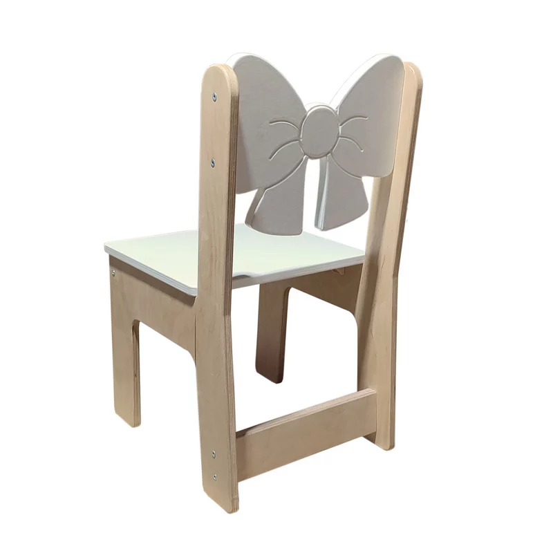 Дитячий стільчик білий з бантиком, вид ззаду