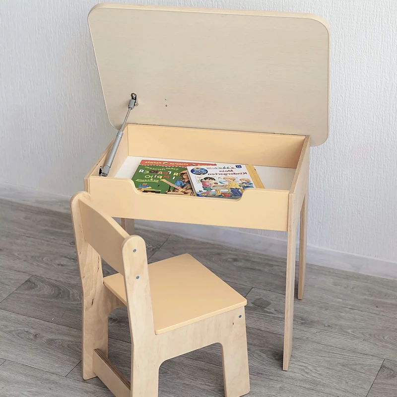 Дитячий комплект столик із фіксацією кришки та нішею і стільчик